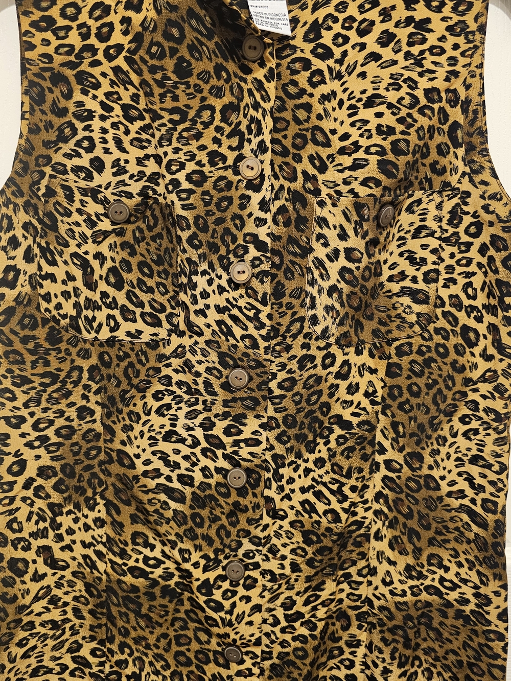 Olivia Rose Dress Womens Sz 10 Leopard Animal Print Maxi Button Front Sleeveless